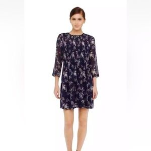 Club Monaco Navy Blue Coriss Silk Quarter Sleeve Floral Women Dress Size 00